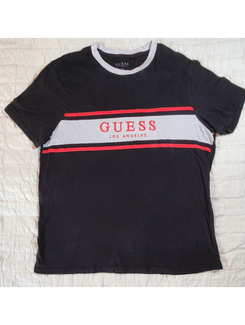 GUESS Los Angeles Men's XXL Black Red White Colorback Logo Ringer T-Shirt
